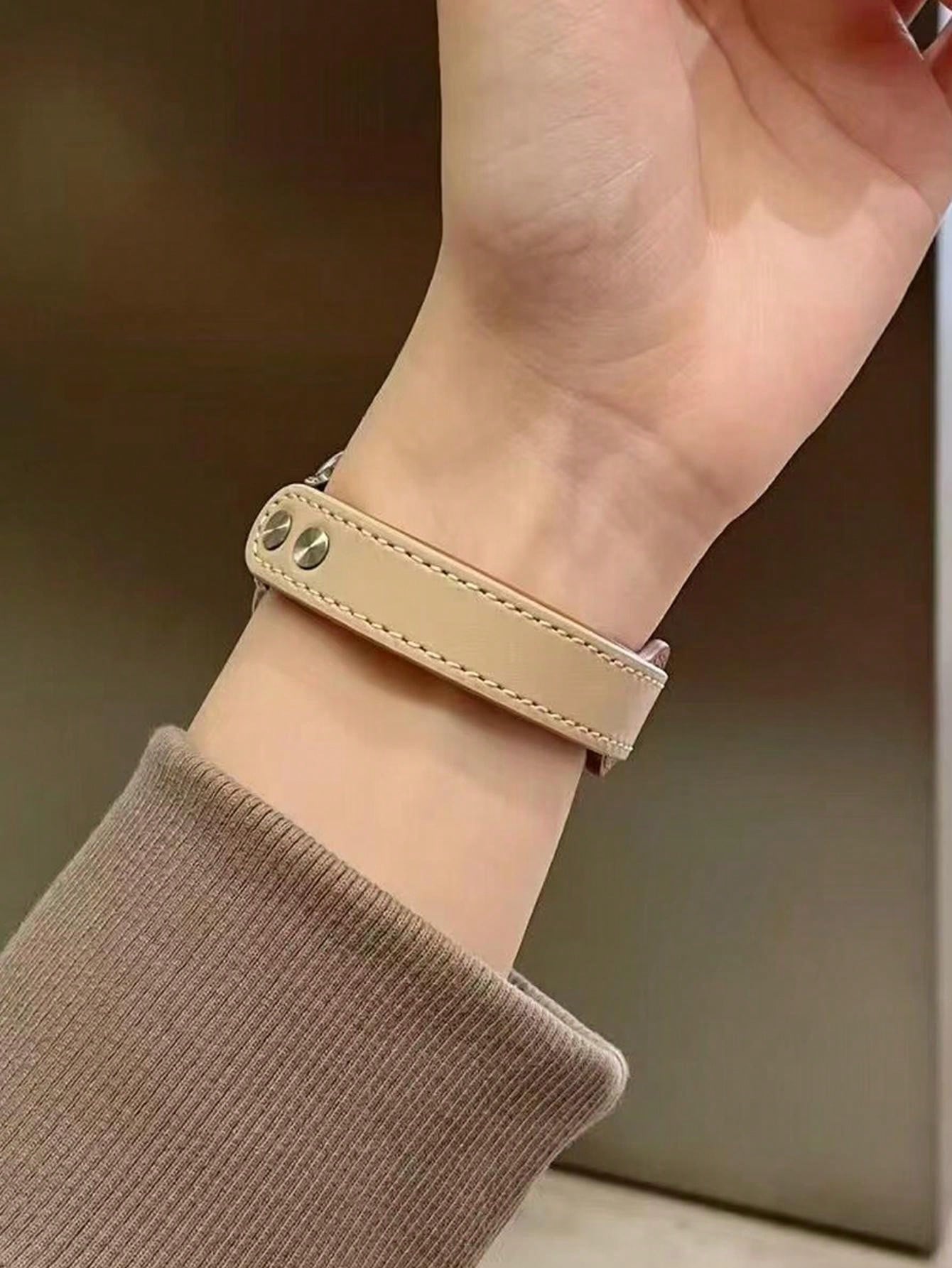 Shein - Apricot & Gray Watch Strap And Watch Case 2pcs Combination, Creative & Fashionable Watch