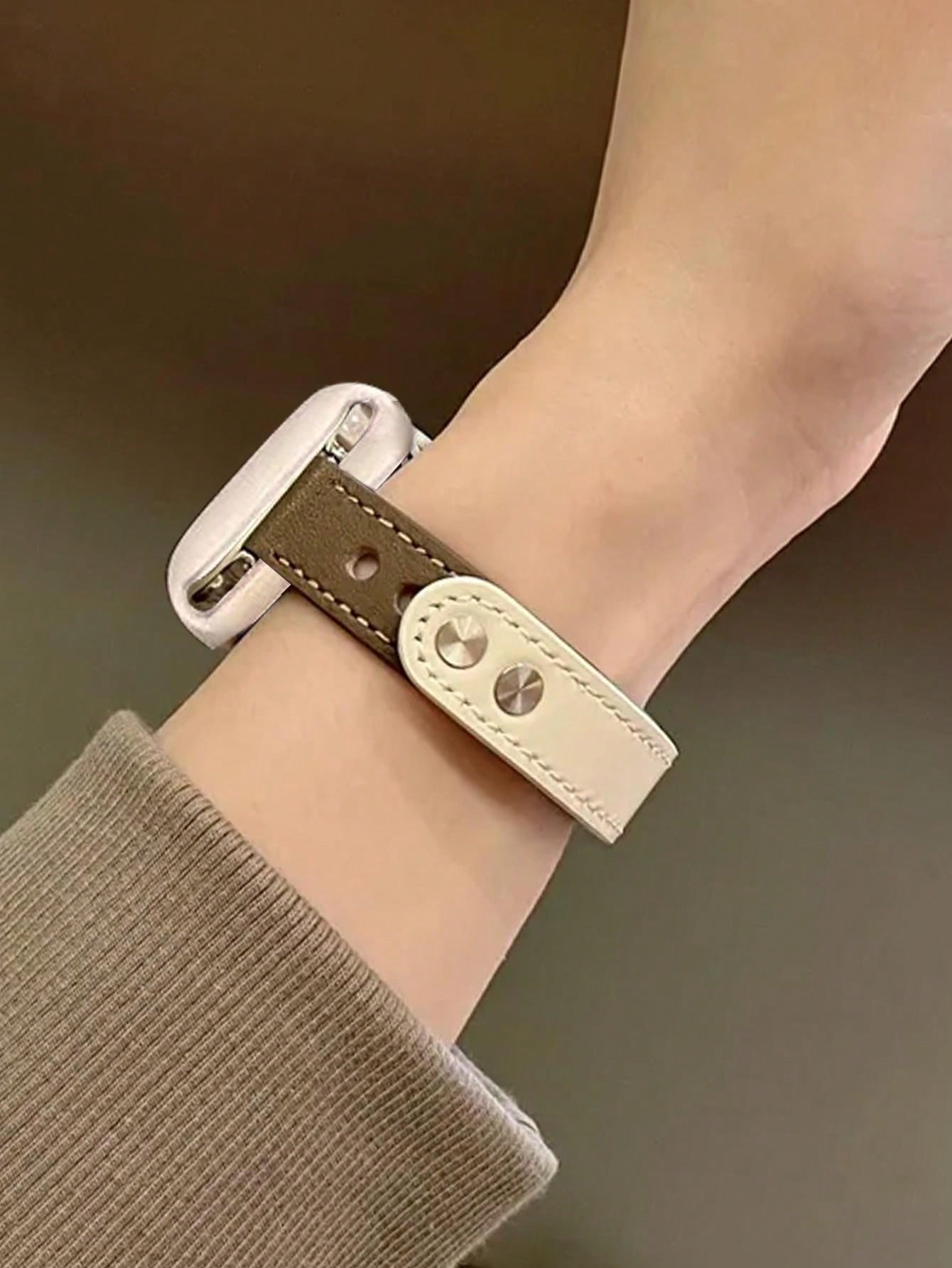 Shein - Apricot & Gray Watch Strap And Watch Case 2pcs Combination, Creative & Fashionable Watch