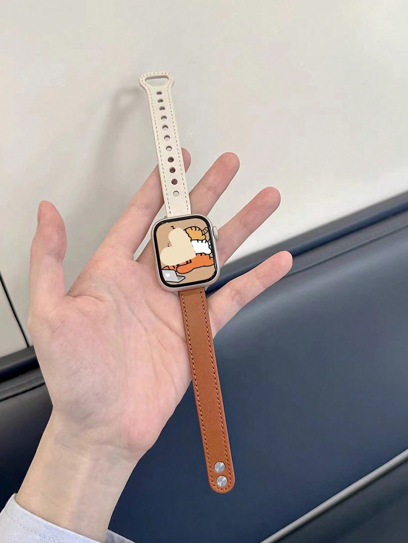Shein - 1Pc Brown & Apricot Splice Watch Band Compatible With Apple Watch 9/8/7/6/5/4/3/2/1Se Ultra, Double Press Stud Design, Narrow Style, For Women, Soft & Lightweight, Fits Size 38Mm, 40Mm, 41Mm, 42Mm, 44Mm, 45Mm