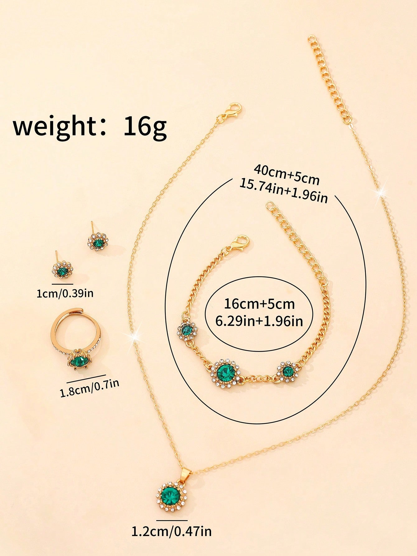 Shein - 6pcs/set Ladies' Green Luxurious Full Rhinestone Quartz Watch And Bracelet Jewelry Set