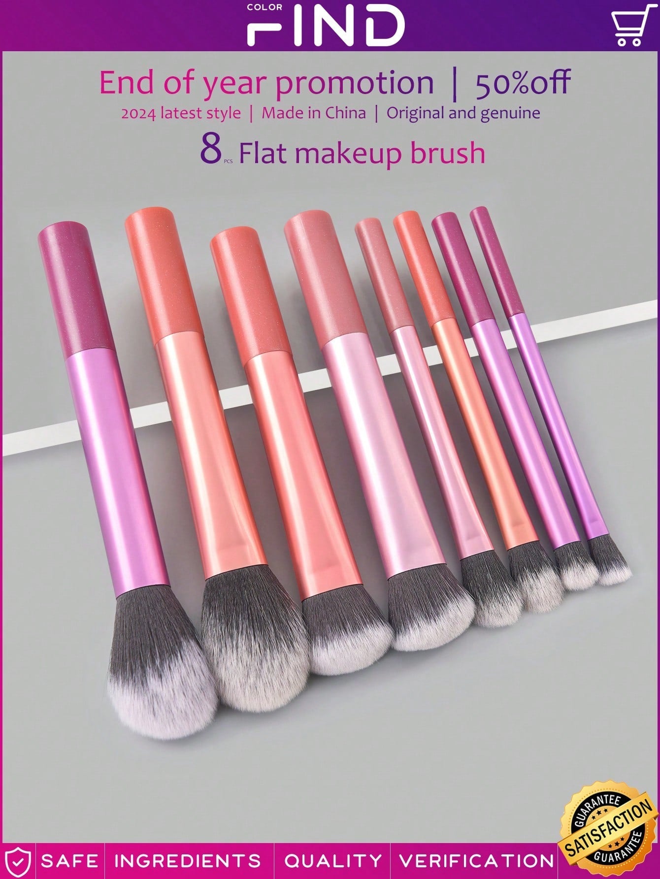 Shein - 8pcs/set Multicolor Makeup Brush Set Including Blush Brush, Powder Brush, Contour Brush, Eye Shadow Brush, Blending Brush, Highlighter Brush, Bronzer Brush, Factory Direct Sales, Findcolor