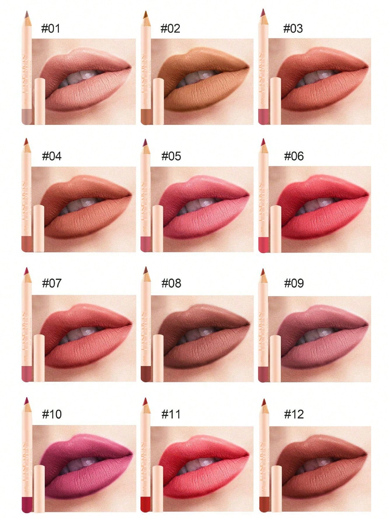 Shein - Matte Lip Liner Kit, 12Pcs/Set Long-Lasting Lip Liner Pencil