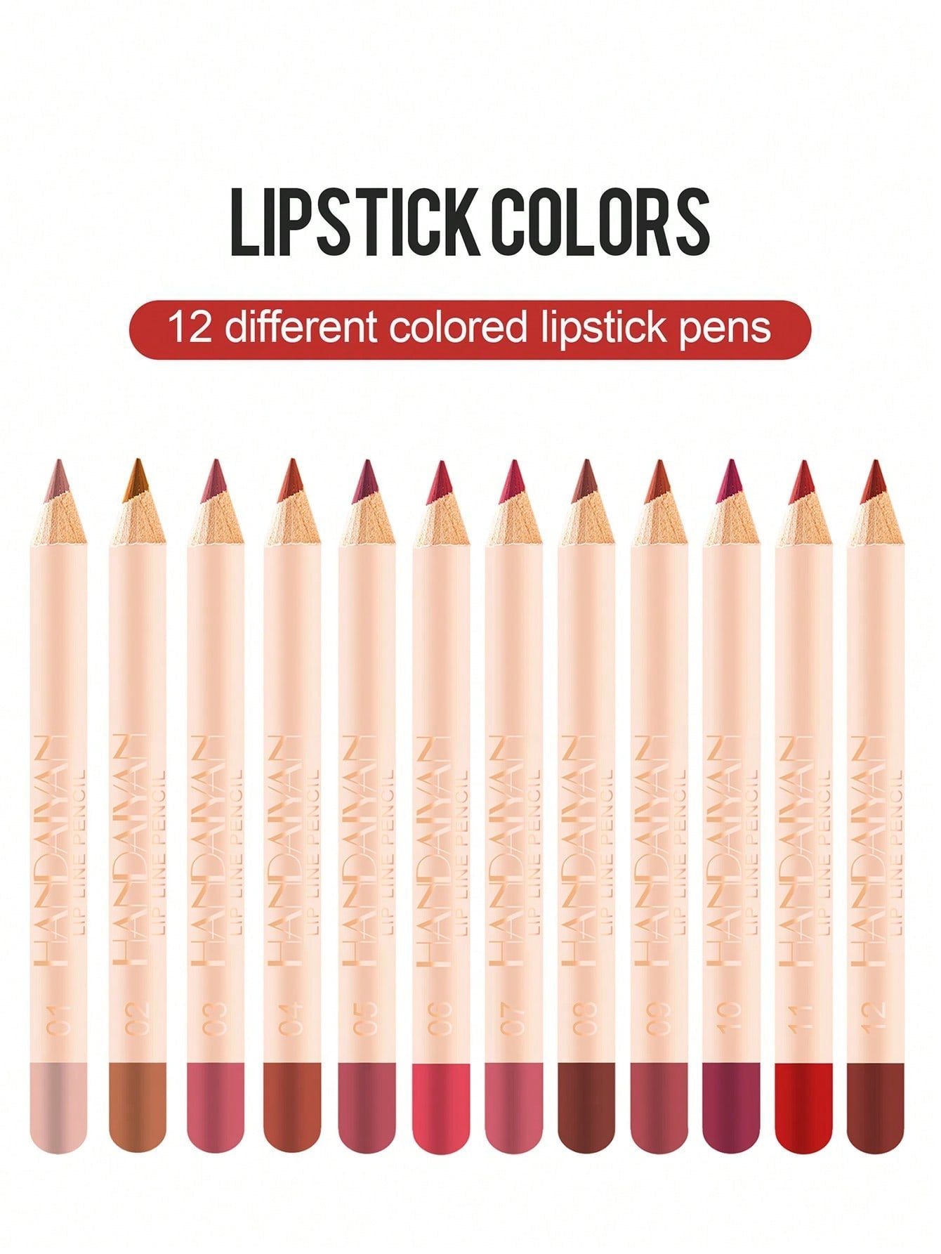 Shein - Matte Lip Liner Kit, 12Pcs/Set Long-Lasting Lip Liner Pencil
