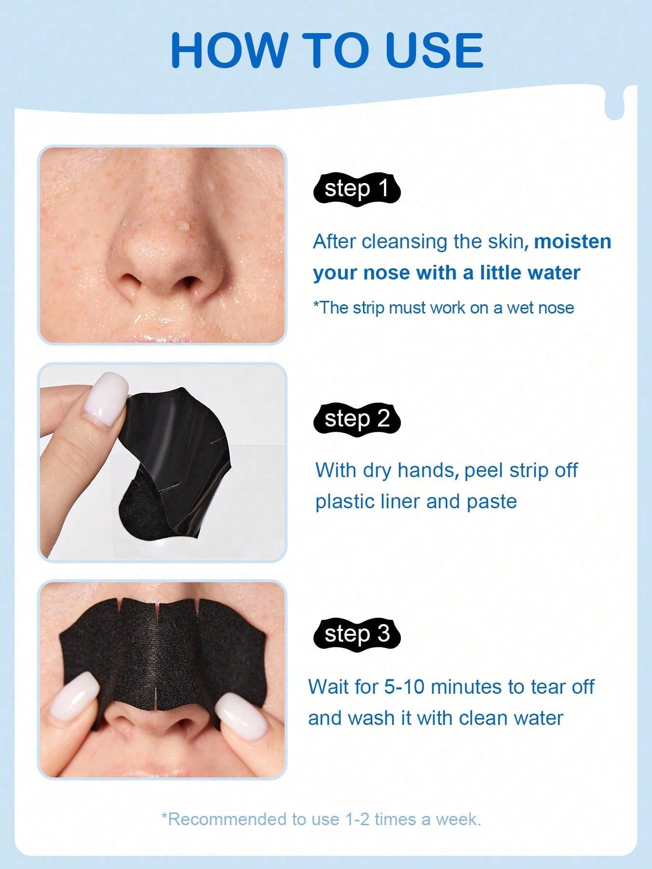 Shein - Slowsunday Blackhead Remover Nose Strips, Deep Cleanse And Refresh Your Skin, For Blackhead Removal On Oily Skin, With Instant Pore Unclogging, Features Natural Charcoal, 10Pcs - Black