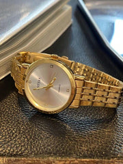 Shein - Latest Korean Style Women's Watch, Gold & White Dial, Waterproof, Stainless Steel Strap, Fashionable & Casual Quartz Wristwatch