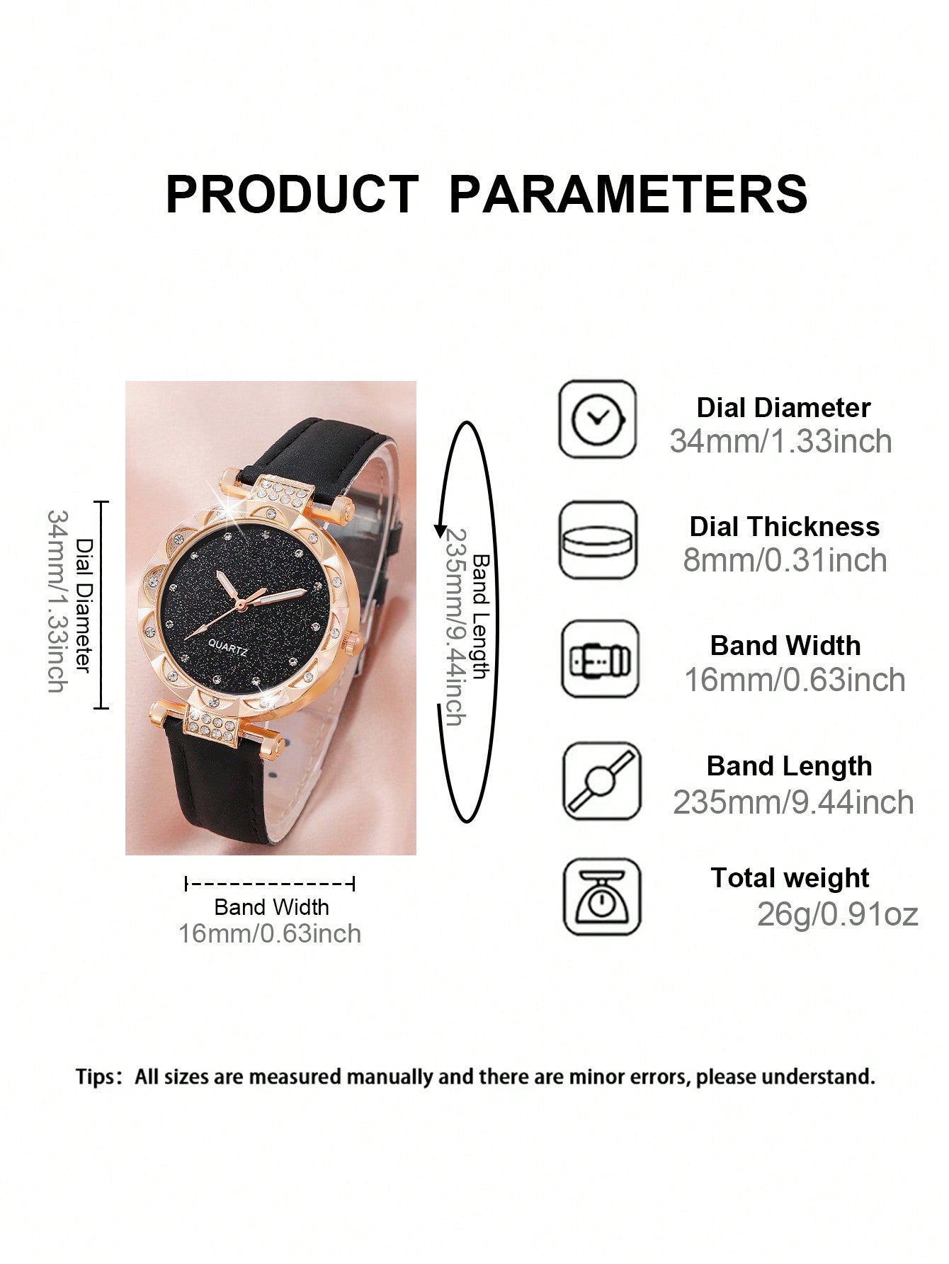 Shein - 1pc Ladies' Simple Quartz Watch With Beige Pu Strap & Butterfly Printed Dial, And 5pcs/set Bracelet Accessory Kit