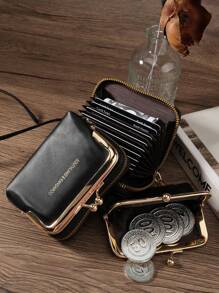 Shein - Black Letter Women Wallets Short Pu Leather Purses Zipper & Hasp Purse