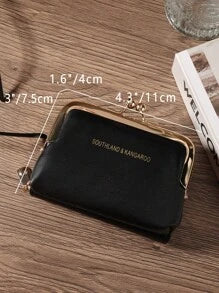 Shein - Black Letter Women Wallets Short Pu Leather Purses Zipper & Hasp Purse