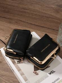 Shein - Black Letter Women Wallets Short Pu Leather Purses Zipper & Hasp Purse
