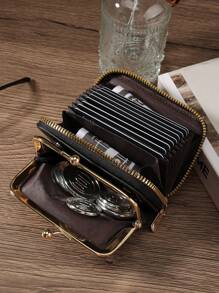 Shein - Black Letter Women Wallets Short Pu Leather Purses Zipper & Hasp Purse
