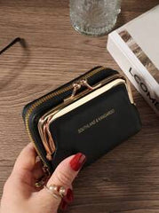 Shein - Black Letter Women Wallets Short Pu Leather Purses Zipper & Hasp Purse
