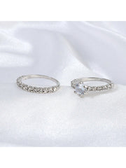 Shein - 1Pair European & American Style 2-In-1 Rhinestone Inlaid Ring Suitable For Bridal Wedding