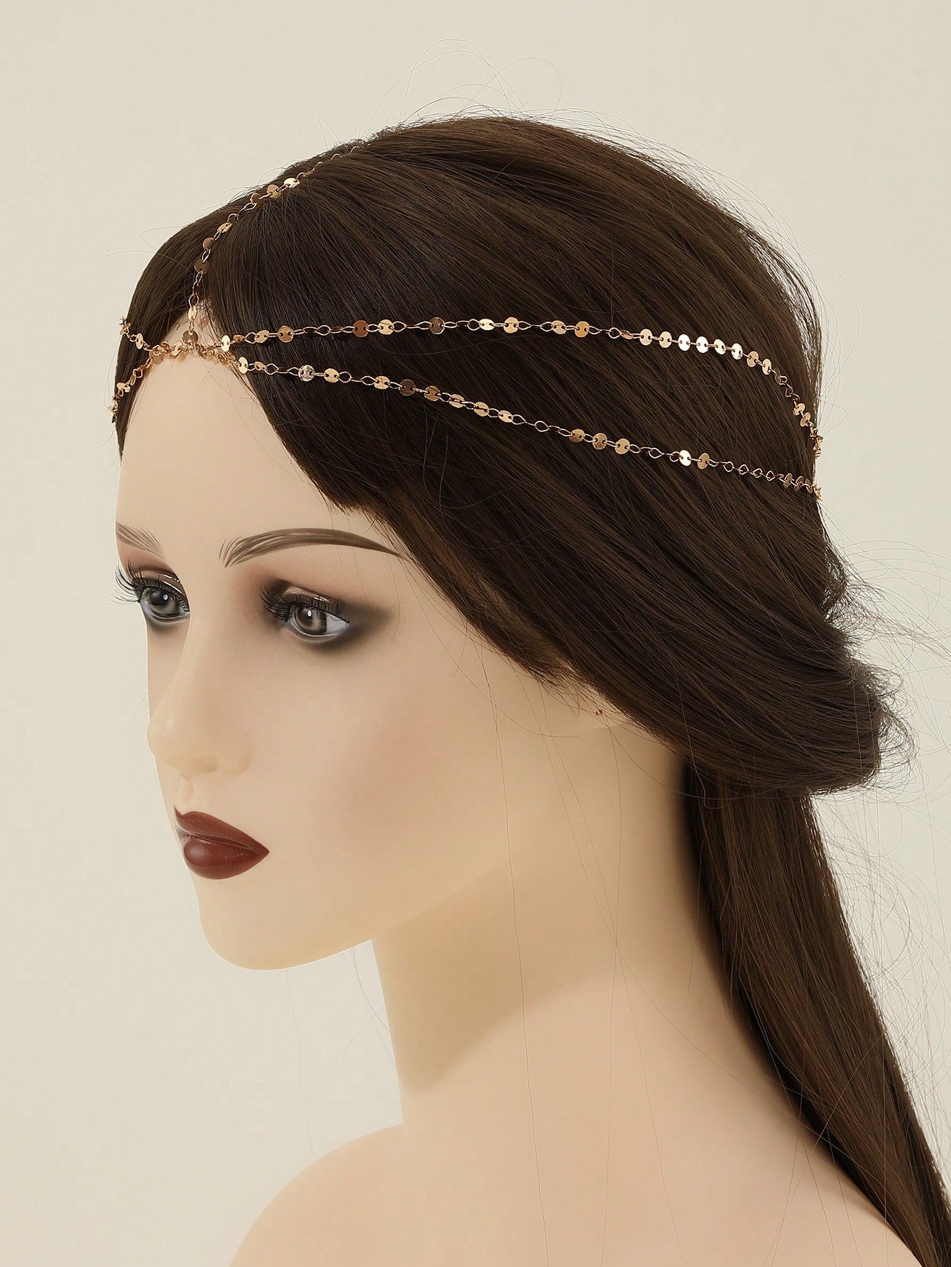 Shein - 1Pcs Boho Head Chain Hairpiece Headband  Hair Jewelry Metal Multilayers Link   Femme