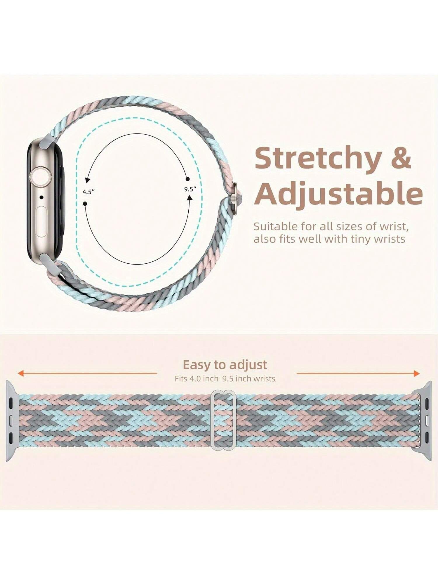 Shein - 4 Packs Braided Solo Loop Compatible With  Band 38Mm 40Mm 41Mm 42Mm 44Mm 45Mm 49Mm Women Men, Adjustable Stretchy Soft Nylon Strap For  9/8/7/6/5/4/3/2/1/Se/Ultra/Ultra 2