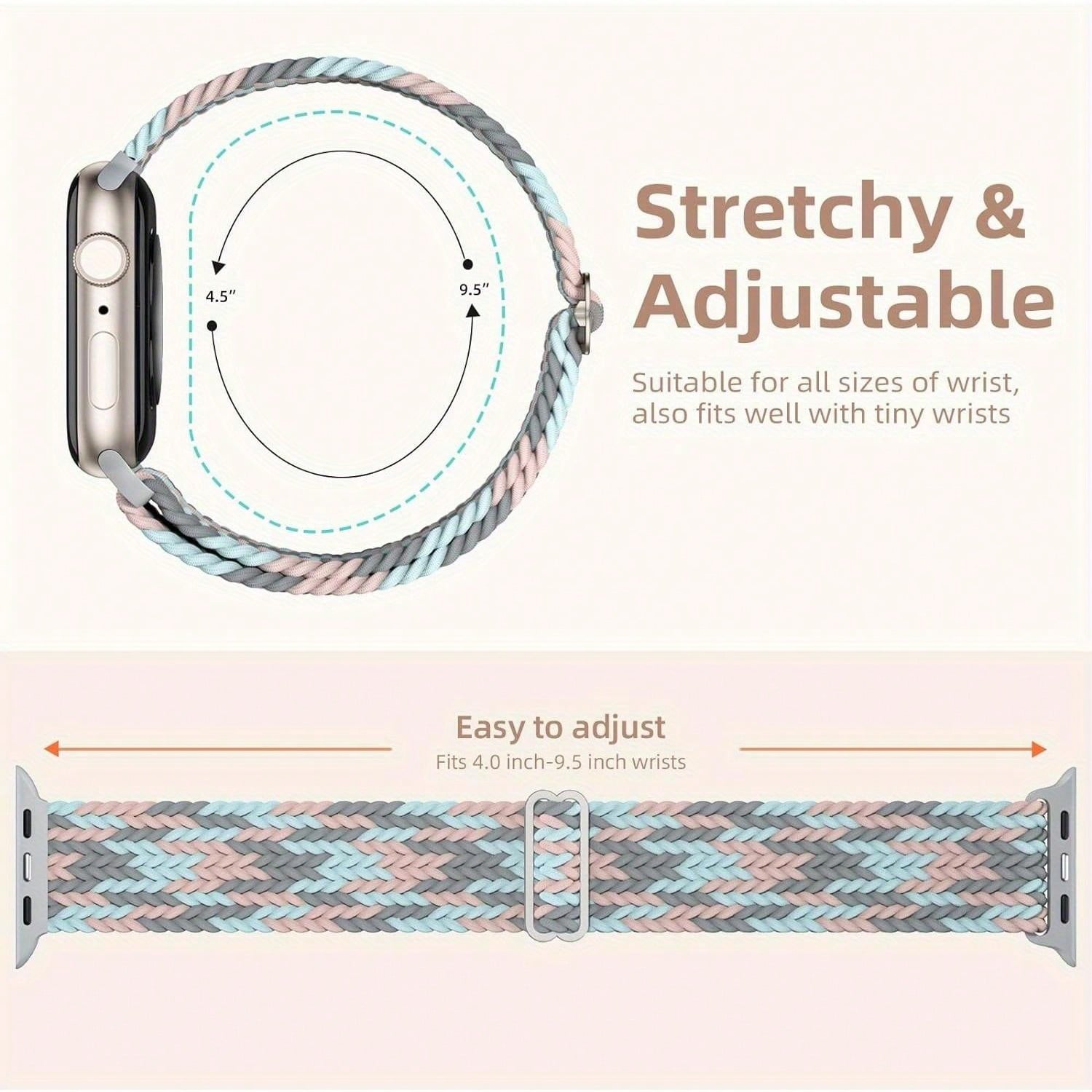 Shein - 4 Packs Braided Solo Loop Compatible With  Band 38Mm 40Mm 41Mm 42Mm 44Mm 45Mm 49Mm Women Men, Adjustable Stretchy Soft Nylon Strap For  9/8/7/6/5/4/3/2/1/Se/Ultra/Ultra 2