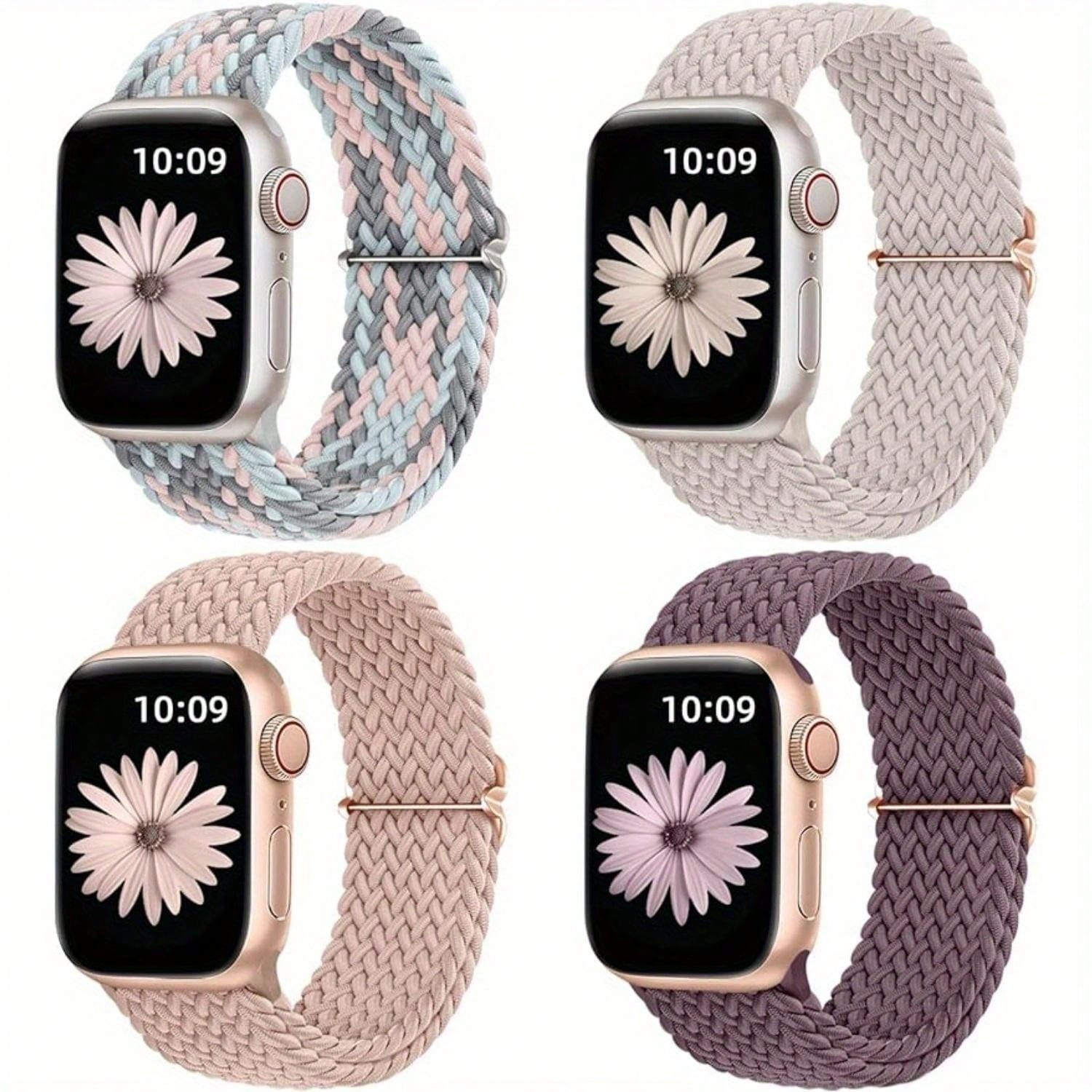 Shein - 4 Packs Braided Solo Loop Compatible With  Band 38Mm 40Mm 41Mm 42Mm 44Mm 45Mm 49Mm Women Men, Adjustable Stretchy Soft Nylon Strap For  9/8/7/6/5/4/3/2/1/Se/Ultra/Ultra 2