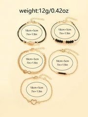 Shein - 1pc Ladies' Simple Quartz Watch With Beige Pu Strap & Butterfly Printed Dial, And 5pcs/set Bracelet Accessory Kit