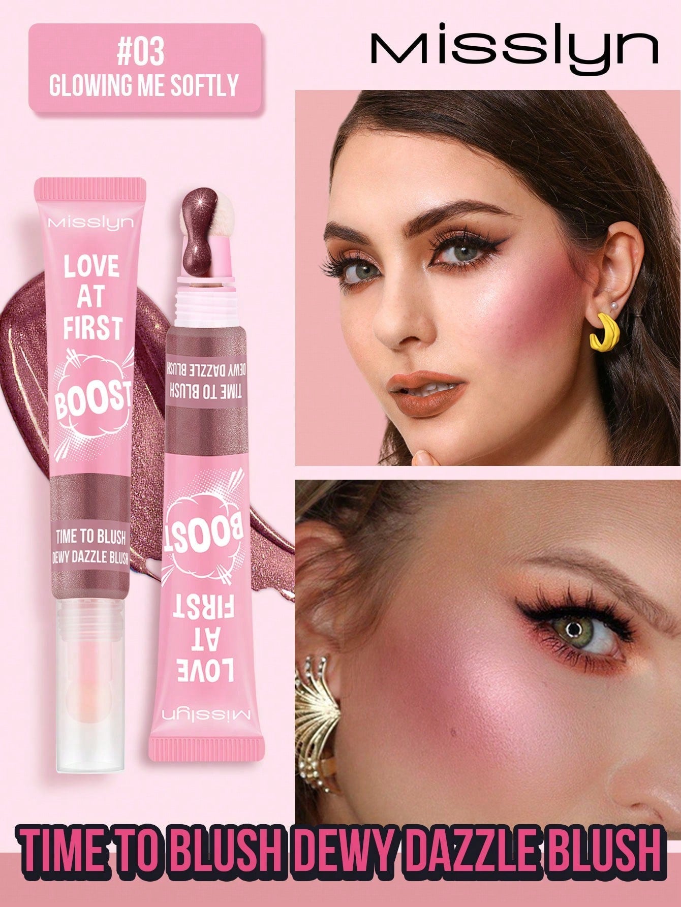 Shein - Missiyn Love At First Boost! Time To Blush Dewy Dazzle Blush, Cushion Tips Liquid Blush, Buildable & Blendable, Sheer Colors, Natural-Looking Finish, Skin Loving Formula, Enriched With Moisturing Ingredients, Brighten And Soften Skin