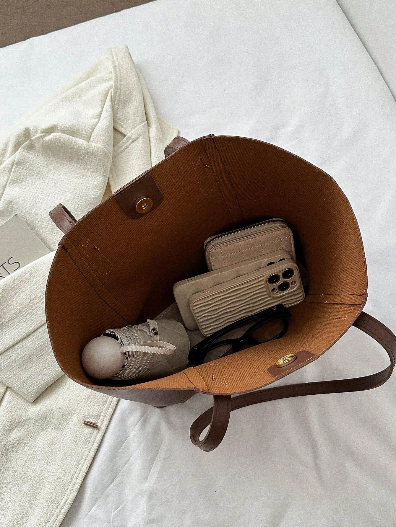 Shein - Large Capacity Tote Bag For Women, Korean Style, Ins Design, Versatile, High-End, Suitable For Commuting And School