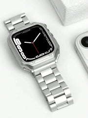 Shein - 1Pc Watch Screen Protective Case Fashion Metal Three Bead Watchband For Apple Watch Series/Se/8/7/6/5/4/3/2/1 Luxury Stainless Steel Strap For Apple Watch 44Mm 42Mm 44Mm 45Mm 49Mm 38Mm 41Mm