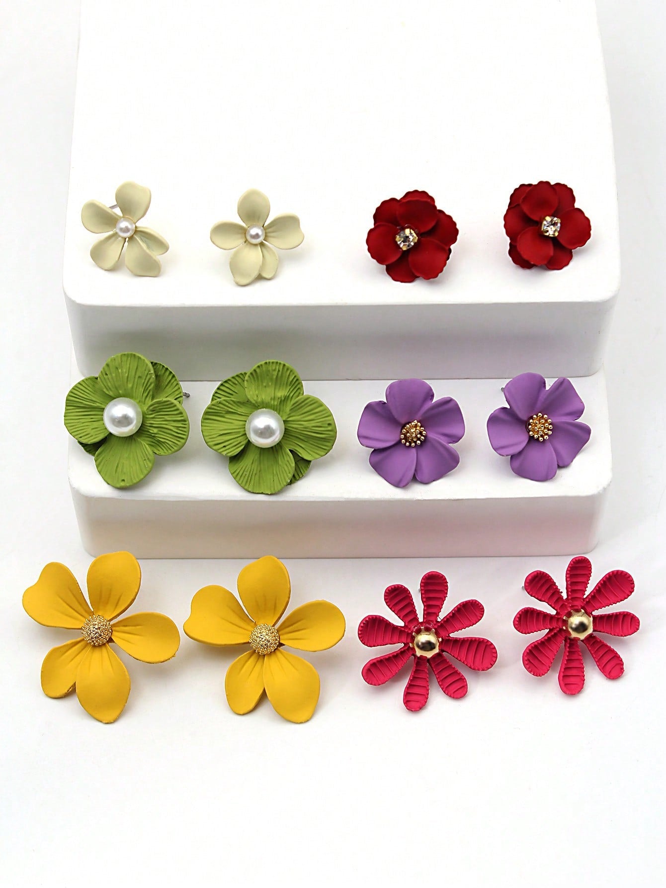 Shein - 6pairs/set Flower Decor Stud Earrings