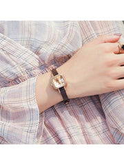Shein - 1pc Ladies' Quartz Movement Pu Leather Strap Square Dial Wristwatch