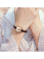 Shein - 1pc Ladies' Quartz Movement Pu Leather Strap Square Dial Wristwatch