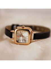 Shein - 1pc Ladies' Quartz Movement Pu Leather Strap Square Dial Wristwatch