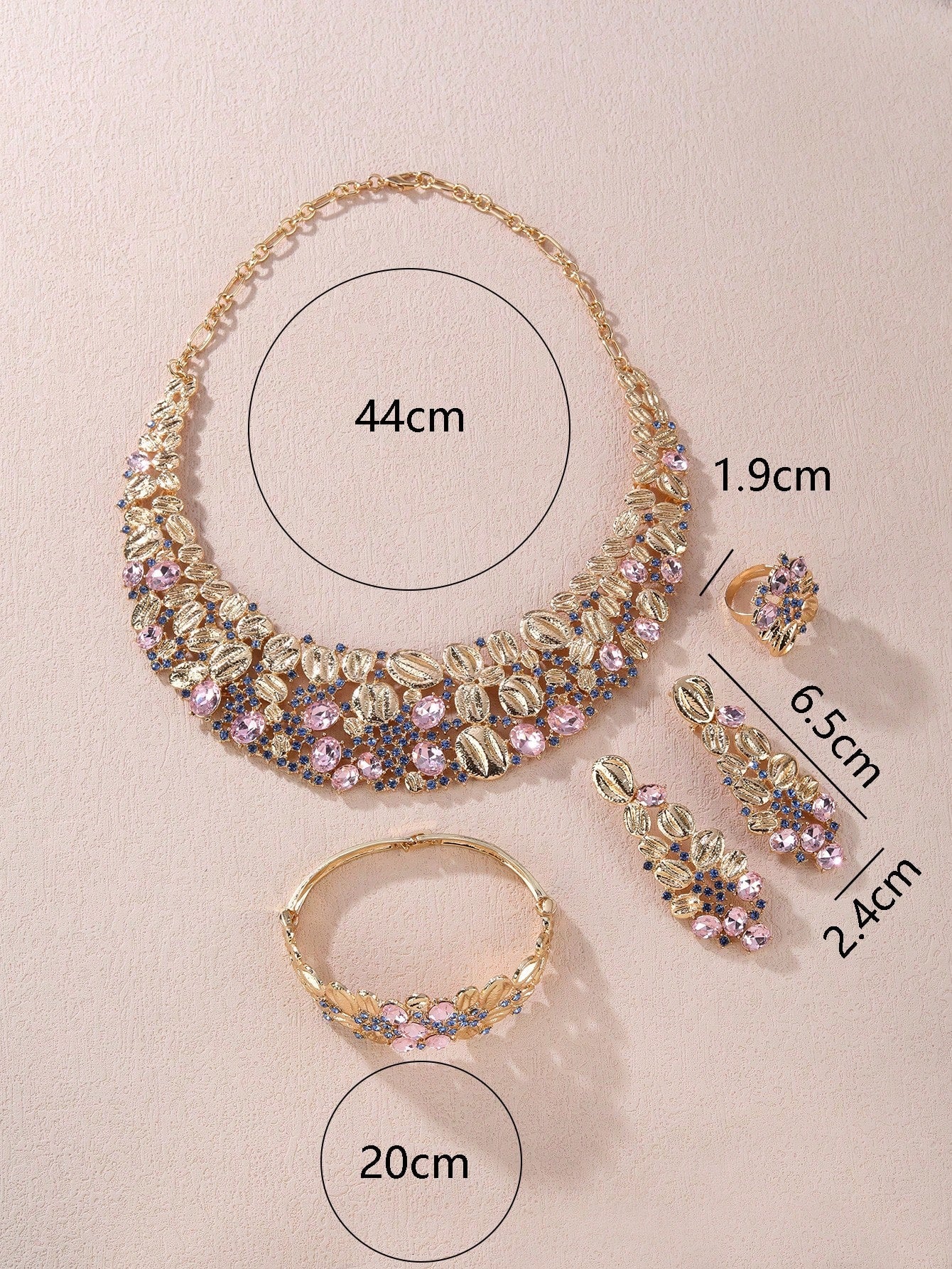 Shein - 5Pcs/Set Gorgeous Colorful Rhinestone Flower Shaped Jewelry Set, Including Necklace, Bracelet, Ring And Earrings, Suitable For Wedding And Elegant Evening Parties