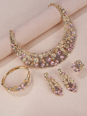 Shein - 5Pcs/Set Gorgeous Colorful Rhinestone Flower Shaped Jewelry Set, Including Necklace, Bracelet, Ring And Earrings, Suitable For Wedding And Elegant Evening Parties