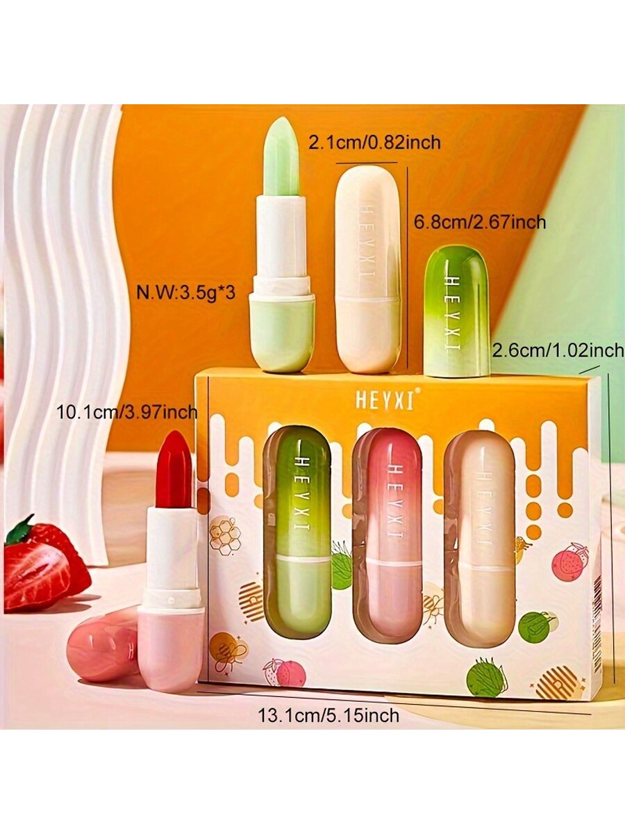 Shein - 3Pcs Lip Balm Gift Set, Water Gloss Elastic Tender Care Lipstick Moisturizing And Moisturizing Warm Color Changing Lip Mask Set,Gifts For Women