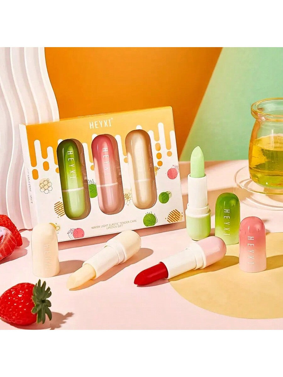 Shein - 3Pcs Lip Balm Gift Set, Water Gloss Elastic Tender Care Lipstick Moisturizing And Moisturizing Warm Color Changing Lip Mask Set,Gifts For Women