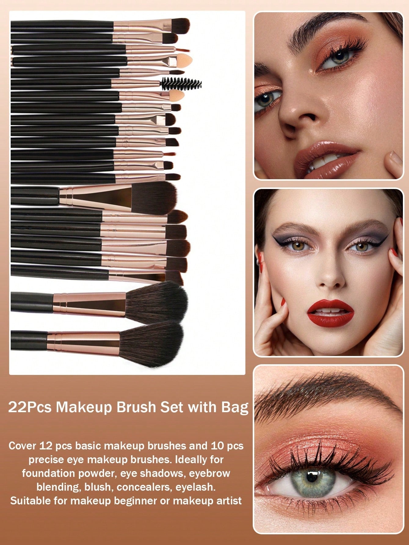 Shein - 2PCS Makeup Puff 22pcs Makeup Brush Sets Premium Synthetic Hair  Eyeshadow Blending Brush Sets Cosmetics Tools For Face And Eyes
