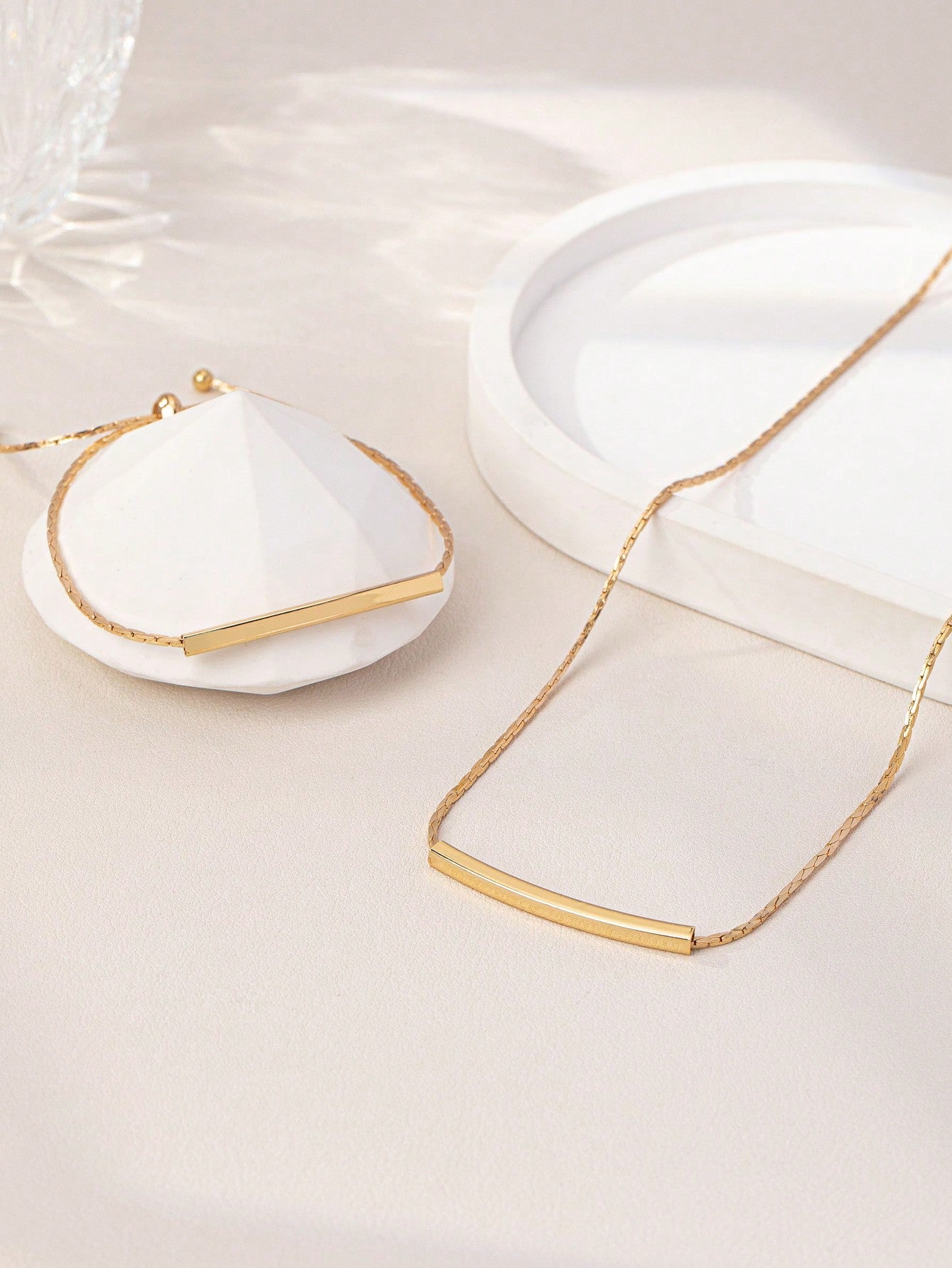 Shein - 1Pc Copper Geometrical Shape Minimalist Necklace, 1Pc Copper Geometrical Shape Minimalist Bracelet