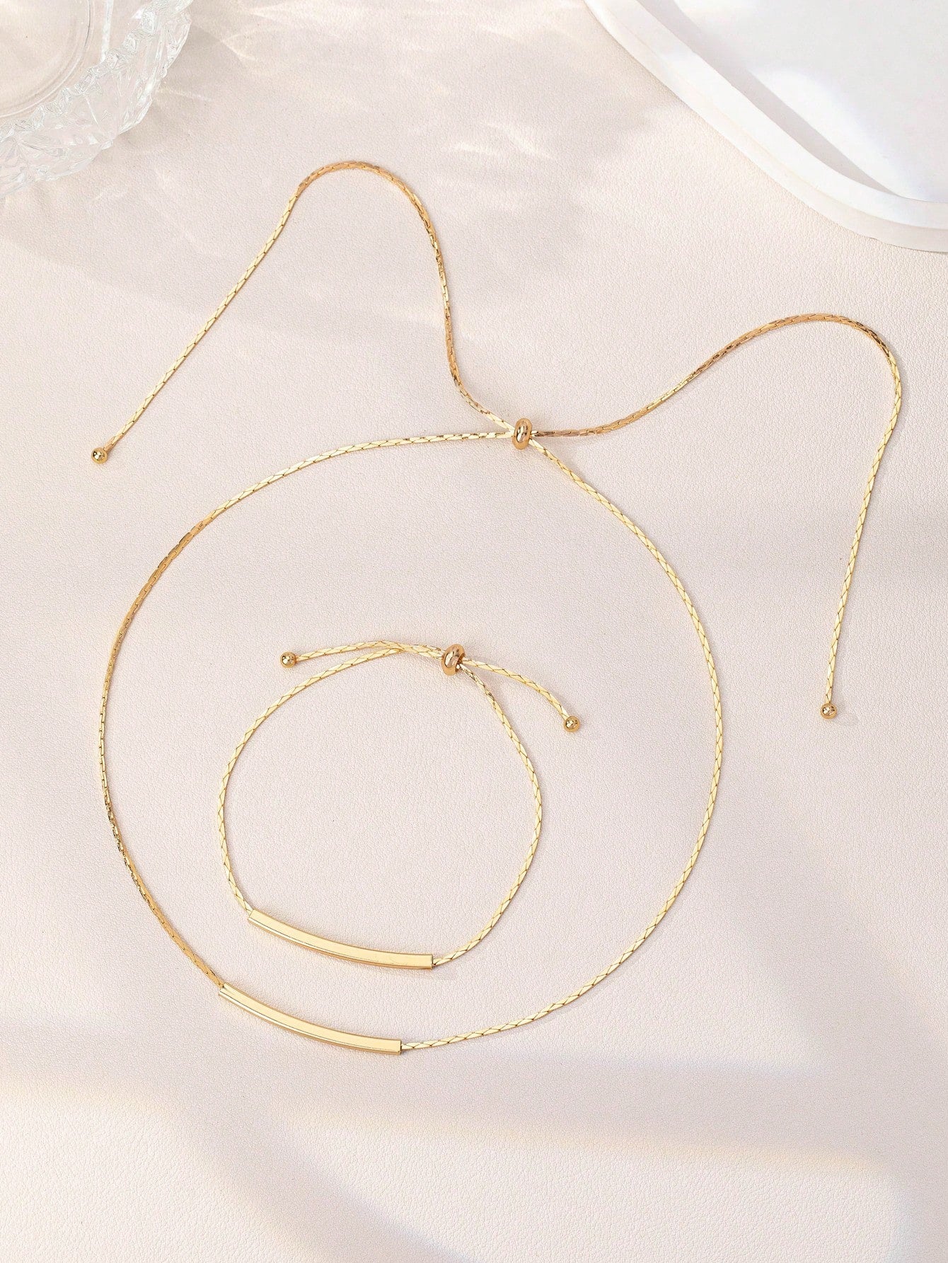 Shein - 1Pc Copper Geometrical Shape Minimalist Necklace, 1Pc Copper Geometrical Shape Minimalist Bracelet