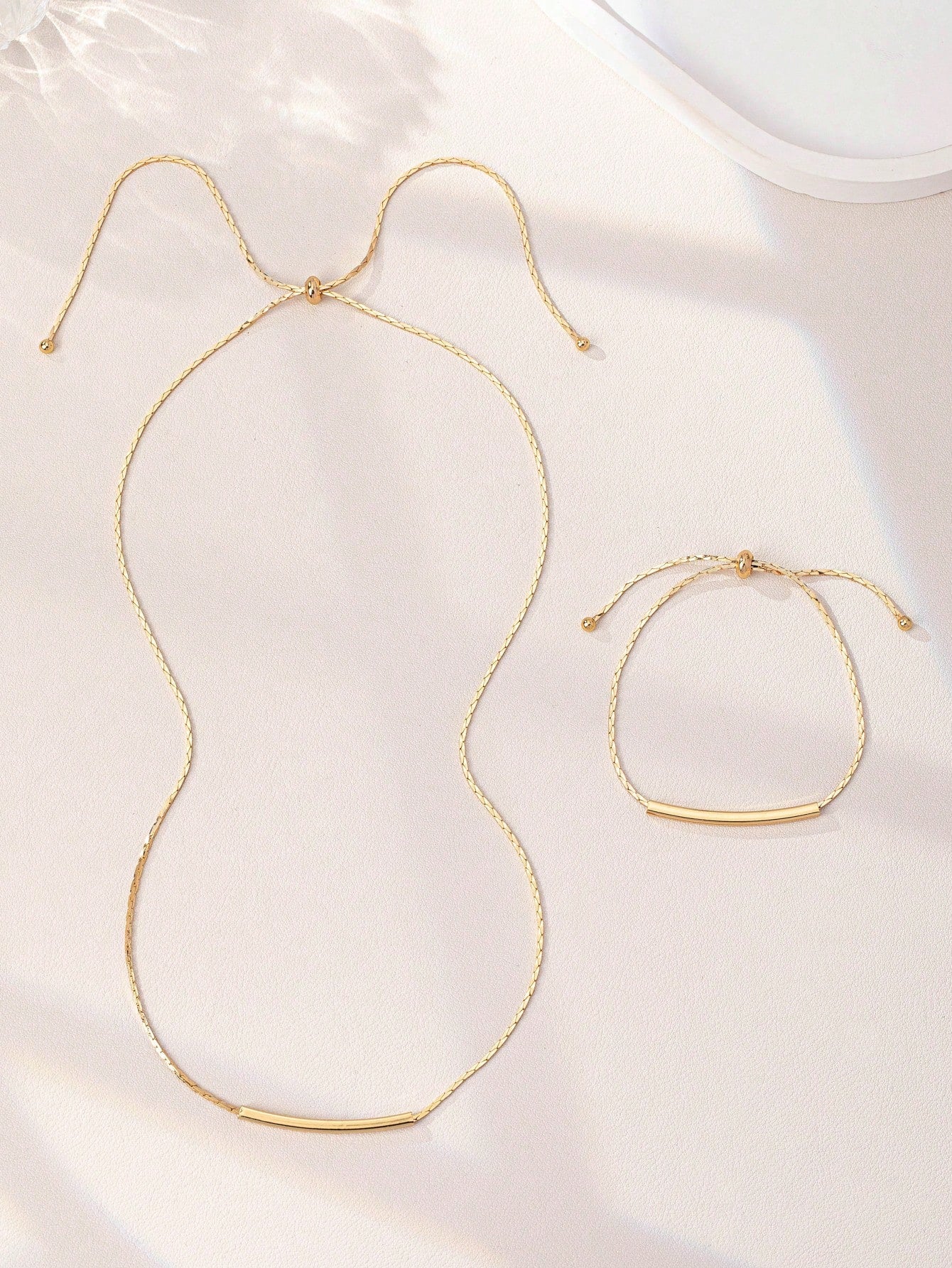 Shein - 1Pc Copper Geometrical Shape Minimalist Necklace, 1Pc Copper Geometrical Shape Minimalist Bracelet
