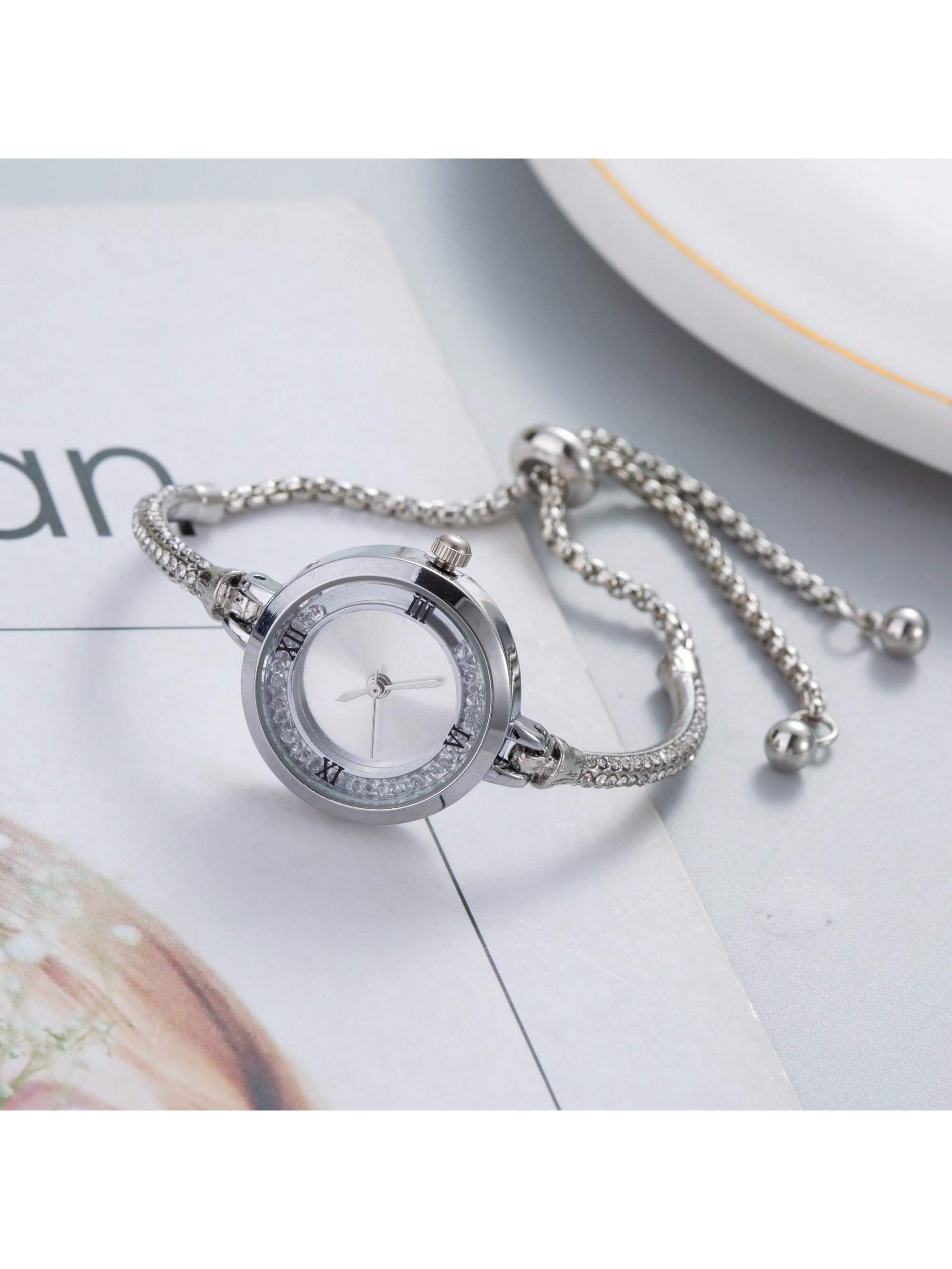 Shein - 2023 New Fashion Women's Watch, Ladies Quartz Watch With Rhinestone, Casual Style Wristwatch For Girls, Birthday Gift