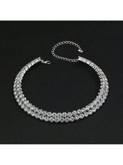 Shein - 1Set Exquisite And Elegant Double Row Rhinestone Necklace, Earrings And Bracelet Set Suitable For Daily Wear And As A Gift For Women