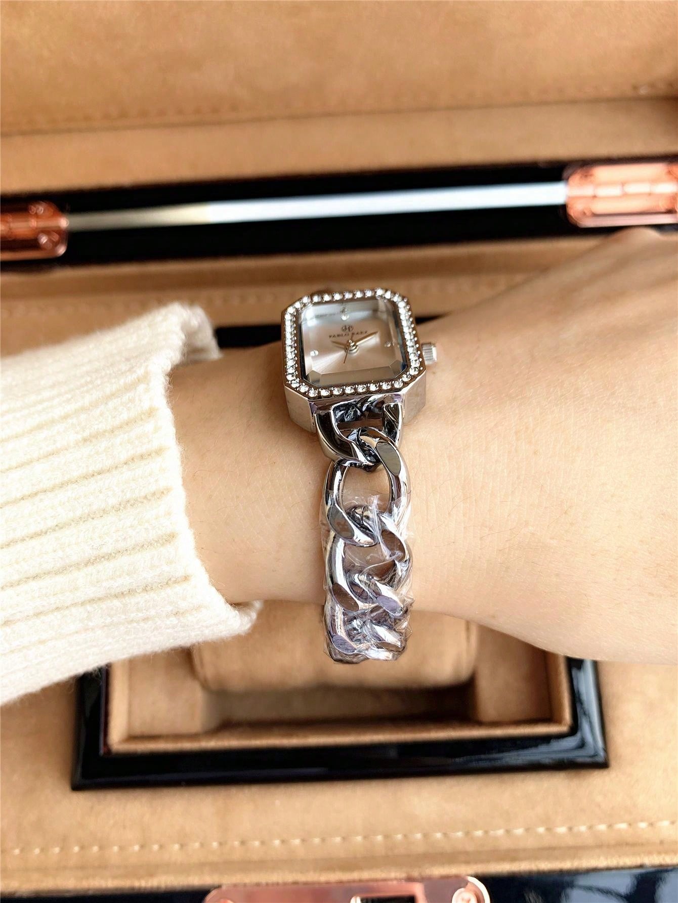 Shein - 1pc Women's Elegant Stainless Steel Bracelet Watch