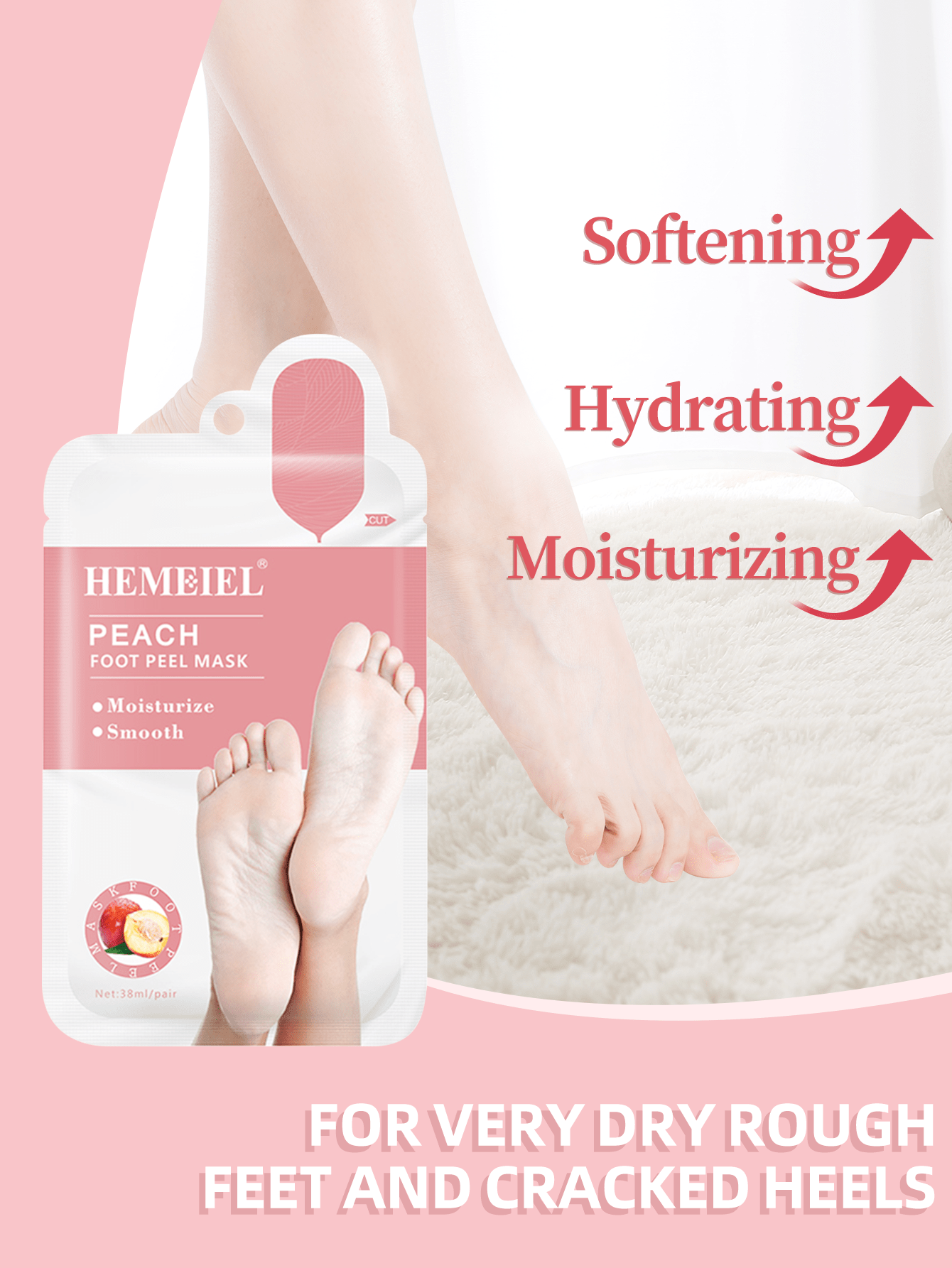 Shein - Peach For Dry, Aging, Cracked Foot Peel Mask 4Pcs,Moisturizing Foot Peel Mask, Sloughs Off Dead Skin Cells,For Women And Men