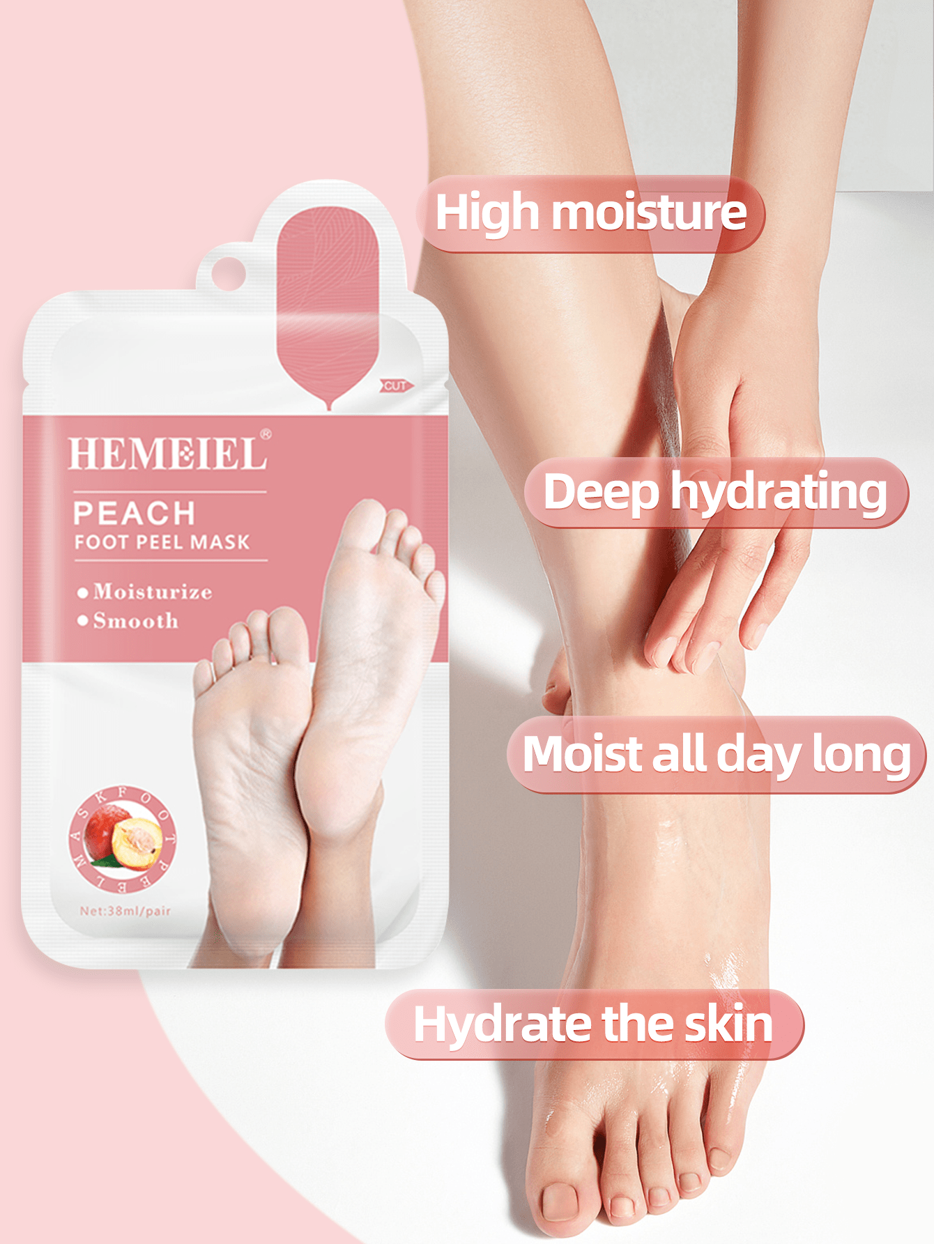 Shein - Peach For Dry, Aging, Cracked Foot Peel Mask 4Pcs,Moisturizing Foot Peel Mask, Sloughs Off Dead Skin Cells,For Women And Men