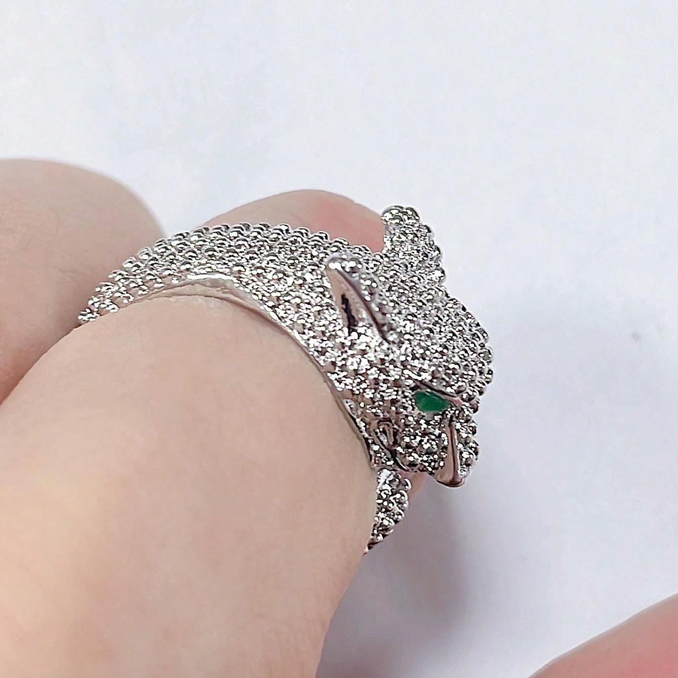 Shein - 1Pc Fashionable Cubic Zirconia Inlaid Leopard Shaped Ring With Green Gemstone Eye Decoration, Perfect For Women & Men As Daily Wear Or Gift To Friends