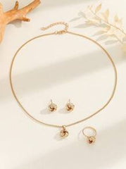Shein -  1set Hollow Out Knotting 3d Circle Shaped Ring, Earrings And Necklace