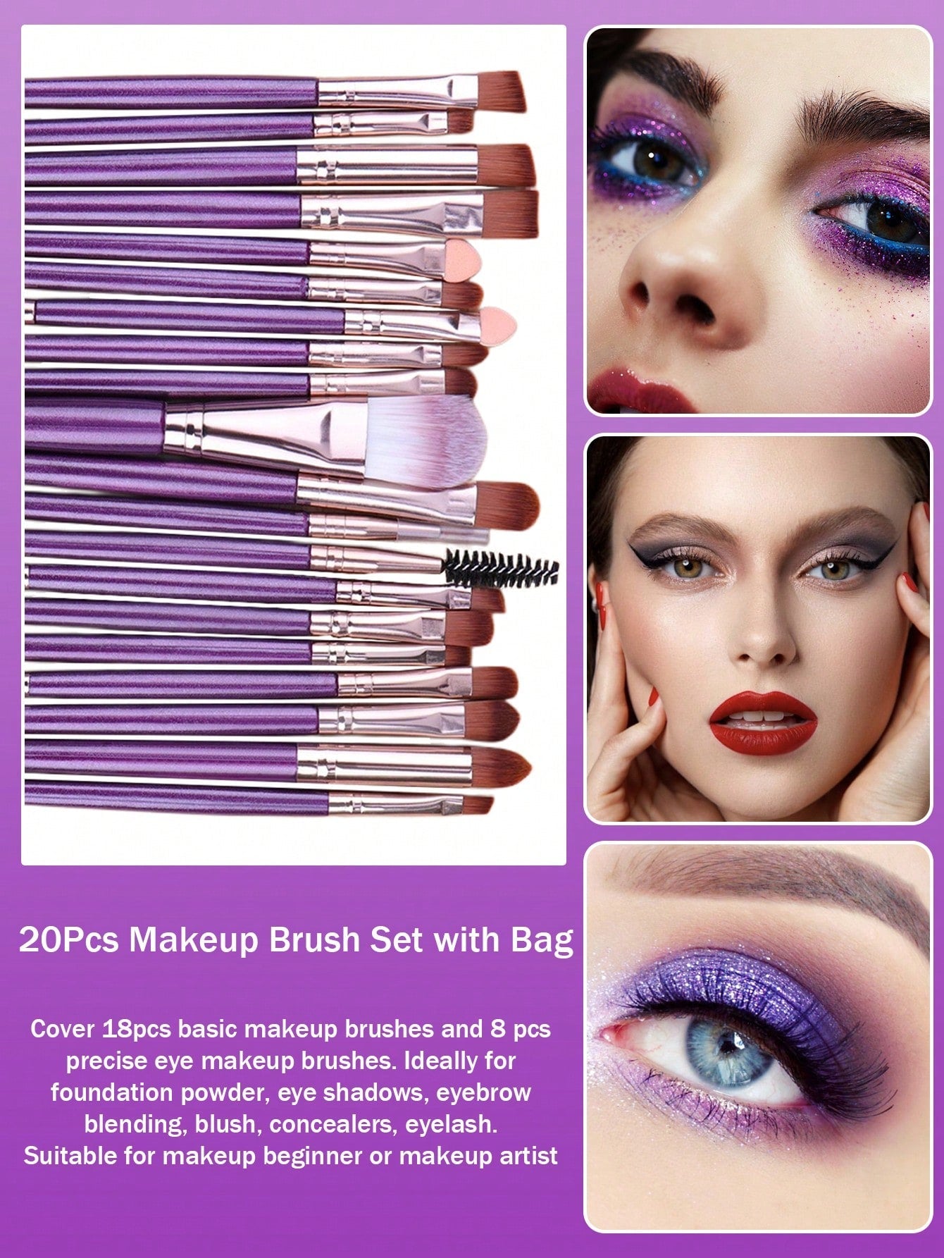Shein - 20pcs Makeup Brush Set &1pc Makeup Brush Storage Stand 6PCS Makeup Puff 5PCS Makeup Sponge For Face Make-Up 1PCS Makeup Brush Cleaning Tools For Cleaning Makeup Brush