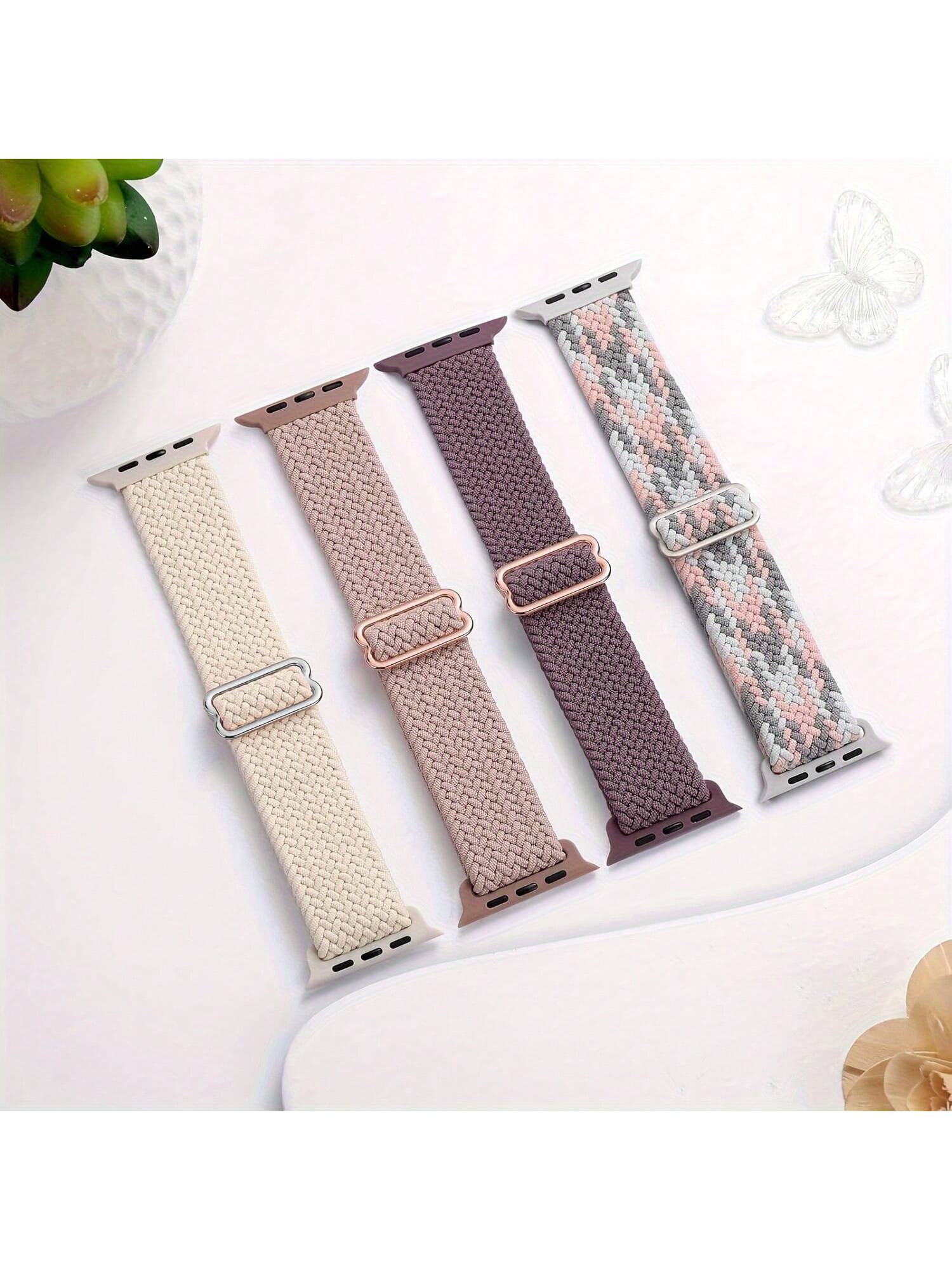 Shein - 4 Packs Braided Solo Loop Compatible With  Band 38Mm 40Mm 41Mm 42Mm 44Mm 45Mm 49Mm Women Men, Adjustable Stretchy Soft Nylon Strap For  9/8/7/6/5/4/3/2/1/Se/Ultra/Ultra 2