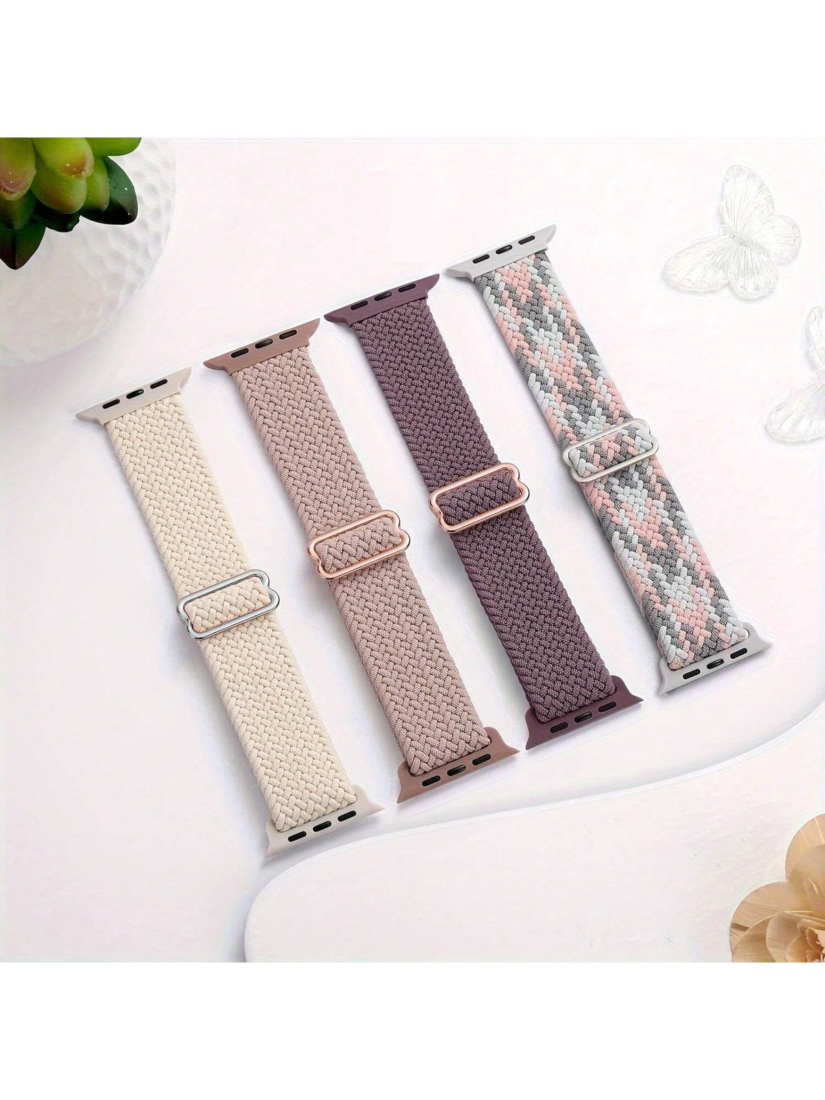 Shein - 4 Packs Braided Solo Loop Compatible With  Band 38Mm 40Mm 41Mm 42Mm 44Mm 45Mm 49Mm Women Men, Adjustable Stretchy Soft Nylon Strap For  9/8/7/6/5/4/3/2/1/Se/Ultra/Ultra 2