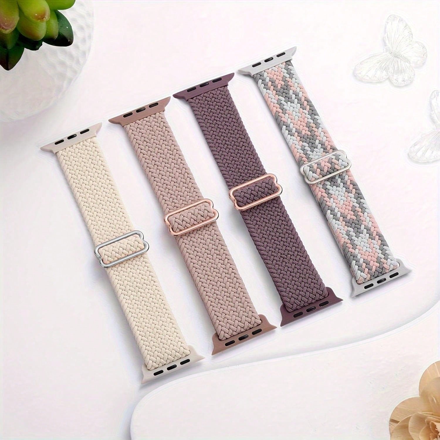 Shein - 4 Packs Braided Solo Loop Compatible With  Band 38Mm 40Mm 41Mm 42Mm 44Mm 45Mm 49Mm Women Men, Adjustable Stretchy Soft Nylon Strap For  9/8/7/6/5/4/3/2/1/Se/Ultra/Ultra 2
