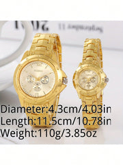 Shein - 2pcs Watches For Men And Women, Electronic Quartz Watch With Steel Strap, Gift For Couple