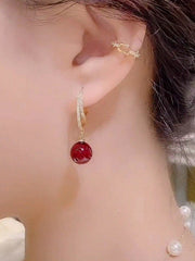 Shein - Design Red Faux Pearl Earrings 925 Silver Needle Inlaid With Rhinestones Exquisite Versatile Earrings High-End Elegant French Pendant Earrings