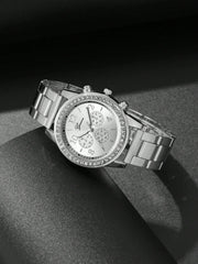 Shein - 1pc Rhinestone Decor Quartz Watch & 4pcs Bracelet